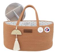 Yunioo Panier Rangement Bébé pour Table à Langer, Bebe Organisateur de sac avec Amovibles Compartiments et Poignées, Rangement Lange Bebe pour Cadeau Naissance