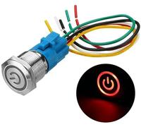 YUNIQUE FRANCE 16 mm Interrupteur à bouton en acier inoxydable, 12 V-24 V 5 A LED ON OFF Interrupteur à levier étanche avec prise à fil autobloquante Fixed Self Locking (rouge)