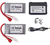 Yunique France Lot De 2 Batteries Lipo 7.4v 2000mah Avec Prise En T Et Chargeur 2en1 - Compatible Avec Les Modèles Rc 9200, 9200e-Autre Multicolore