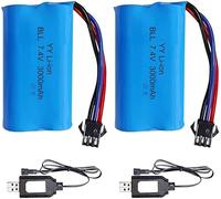YUNIQUE GREEN-CLEAN-POWER 2 batteries Li-Ion 7,4 V 3 000 mAh pour RC avec connecteur SM-3P + 2 câbles de charge USB - batteries rechargeables pour voitures RC, réservoirs, robots, bateaux et véhicules