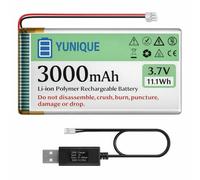 YUNIQUE GREEN-CLEAN-POWER Batterie LiPo 3,7 V 3000 mAh 103665 avec Micro JST 1,25 + Chargeur USB - Batterie rechargeable 1S pour Arduino, ESP32, drones, modules et projets électroniques