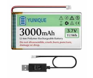 YUNIQUE GREEN-CLEAN-POWER Batterie LiPo 3,7 V 3000 mAh 103665 avec Micro JST 2.0 + Chargeur USB - Batterie 1S Rechargeable pour Arduino, ESP32, Drone, modules et projets électroniques