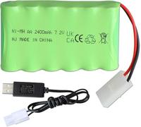 YUNIQUE GREEN-CLEAN-POWER - Batterie rechargeable 7,2 V 2 400 mAh NiMH avec connecteur Tamiya KET 2P et câble USB - Pack à 6 cellules AA pour voitures RC, camions, pelles, réservoirs, chenilles et