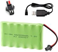 YUNIQUE GREEN-CLEAN-POWER - Batterie Rechargeable 7.2V 2400mAh Ni-MH AA pour Véhicules | avec connecteur SM-2P 2Pin, Câble USB | pour Voiture RC, Drone Radiofly Space Kondor| 87 x 51 x 15mm - 160 GR
