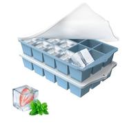 YUNISS Moule à Glaçons, 2 Pièces de 15 Compartiments Bac à Glaçons en Silicone, Glçons Carrés 3cm, DIY Réutilisable Bacs à Glaçons Empilables Sans BPA pour Cocktails, Whisky, Vin, Fruits -Bleu