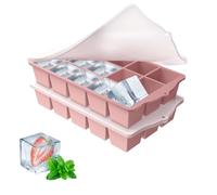 YUNISS Moule à Glaçons, 2 Pièces de 15 Compartiments Bac à Glaçons en Silicone, Glçons Carrés 3cm, DIY Réutilisable Bacs à Glaçons Empilables Sans BPA pour Cocktails, Whisky, Vin, Fruits -Rose