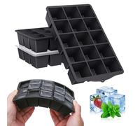 YUNISS Moule à Glaçons, 4 Pièces de 15 Compartiments Bac à Glaçons en Silicone, Glçons Carrés 3cm, DIY Réutilisable Bacs à Glaçons Empilables Sans BPA pour Cocktails, Whisky, Vin, Fruits -Noir