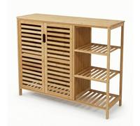 YunJove Armoire Service en Bambou avec Surface Supérieure Plane et Compartiment Central pour Stocker Couvertures Coussins Vêtements dans Chambre D Amis Dressing Adapté Rangement Supplémentaire