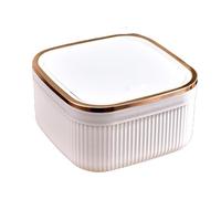 YunJove Mini Poubelle de Bureau avec Couvercle Corbeille à Déchets Compacte En PP Fermeture à Pression Facile à Nettoyer Adaptée pour Comptoir Chambre Salle D, Or blanc et rose
