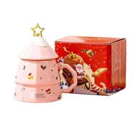 YunJove Mug Arbre de Noël Tasse Céramique Originale avec Couvercle Cuillère et Poignée Cadeau Décoratif Adapté à La Consommation Quotidienne Événement de Noël, Rose