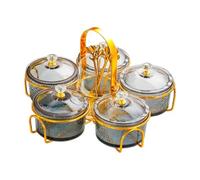 YunJove Plateau de Service et Assiette à Hors-d'œuvre avec Récipient En Verre Compartimenté à 5 Compartiments et Support En Métal, Adapté pour, gris