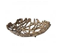 YunJove Plateau Décoratif Aluminium Moulé Bol Texturé Allure Naturelle Plateau Fruit Plat Rangement Objet Original Adapté à Salon Table Décoration, Bronze Doré, Petit
