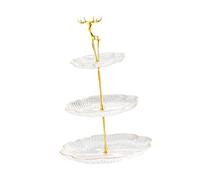 YunJove Présentoir à Gâteaux, Assiette à Dessert, Présentoir à Gâteaux à Plusieurs étages, Plateau de Service pour Cupcakes En Polypropylène Robuste avec Poig, or Clair