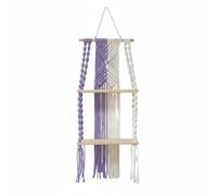 YunJove Tenture Murale Macramé Corde Coton Étagère Bois Décoration Rangement Mural Deux Niveaux Motif Rayé Tissage Main Adaptée pour Salon Chambre Crèche Appartement Hôtel, Violet-Beige