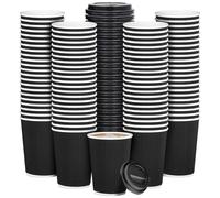YUNJU Lot de 50 tasses à café jetables en papier kraft ondulé à triple paroi avec couvercles pour café, thé, liquides chauds et froids, 237 ml, noir