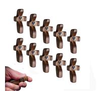 Yunjuhop Croix en Bois, Croix « Cross My Heart from The Holy Land » - Jésus - Croix de Poche en Bois pour soulager Le Stress - Cadeau chrétien - Noir - 10 pièces