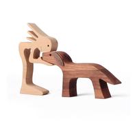 Yunjuhop Statue de chien en bois - Cadeau commémoratif pour la perte de chien, cadeau commémoratif pour les amoureux des chiens, figurines en bois gothique pour décoration d'intérieur (femme et chien)