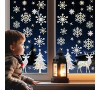 Yunkctuk 50 Pcs Fenêtre de Noël, Autocollants Suncatcher pour Vitre 3D Anti UV, Film Electrostatique pour Protection Contre Oiseaux, Stickers Noel Fenetre pour Balcon Salon Chambre à Coucher