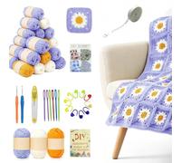 Yunlaishaocer Granny Square Kit de crochet pour débutants, kit de crochet pour marguerites, couverture Granny Square, cartes de crochet avec crochet, fil à crochet, instructions vidéo étape par étape