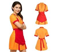 Yunlaishaocer Lot de 2 robes Broke Girls Maid, tenue classique de serveuse rouge/orange, costume de serveuse avec tablier, bon pour Halloween, carnaval, fête, jeu de rôle (2XL)