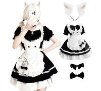 Yunlaishaocer Maid Dress,Anime French Maid Outfit,Maid Costume avec Nœuds Papillon,Tabliers,Coiffes,Mignon Chat Maid Cosplay pour Halloween, Carnaval, Fêtes,Conventions de Bande Dessinée(L)