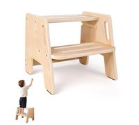 Yunlaishaocer Marche Pied à 2 Niveaux pour Enfants,Marche Pied Bois avec Poignées et Repose-Pieds Antidérapants,Capacité de Charge jusqu'à 150 kg pour Lavabo Salle Bain, Chambre à Coucher, Cuisine