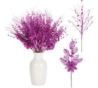 Yunlly Lot de 24 pics à paillettes pour sapin de Noël - 43,2 cm - Tiges de baies artificielles à paillettes pour Noël, la Saint-Valentin, un mariage (violet)