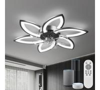 YUNLONG Lustre Ventilateur de Plafond Intelligent avec Télécommande et Commande Alexa, Aucun WiFi Requis, Luminaire Plafonnier Ventilateur, Design Floral Moderne, pour Chambre, Salon, Noir