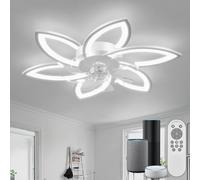 YUNLONG Lustre Ventilateur de Plafond Intelligent avec Télécommande et Commande Alexa, Aucun WiFi Requis, Luminaire Plafonnier Ventilateur, Design Floral Moderne, pour Chambre, Salon, Blanc