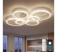 YUNLONG Plafonnier LED Dimmable, Lustre Moderne 6 Anneaux (40W 4000LM), Éclairage de Plafond avec App et Télécommande pour Salon, Chambre, Blanc