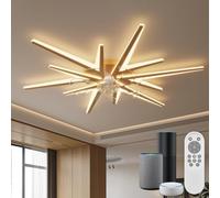 YUNLONG Ventilateur de Plafond Moderne 92cm avec Lumière LED Dimmable et Télécommande | Connecté Alexa (Bluetooth, sans WiFi), Moteur Ultra-Silencieux pour Chambre et Salon, Or