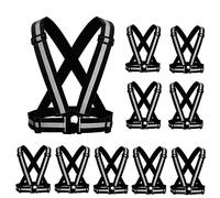YUNLOVXEE - Lot de 2 à 10 gilets de sécurité avec sangle réfléchissante, réglable, haute visibilité, pour homme et femme, pour la nuit (noir x 10)