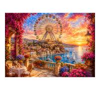 Yunlus Puzzle de 1000 pièces pour adultes Impossible 71,1 x 50,8 cm | Puzzle difficile difficile de 1000 pièces Puzzles de ville balnéaire grande roue coucher de soleil fleur port puzzle 1000