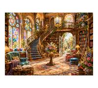 Yunlus Puzzle de 1000 pièces pour adultes Impossible 71,1 x 50,8 cm | Puzzle difficile difficile de 1000 pièces en verre teinté pour salle de bibliothèque, escalier floral en spirale, 1000 pièces