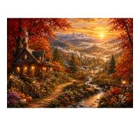 Yunlus Puzzle Impossible pour adultes 1000 pièces 71,1 x 50,8 cm | Puzzle difficile difficile de 1000 pièces Puzzle de 1000 pièces Vallée d'automne Ruisseau Montagne Cottage Coucher de soleil