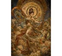 Yunlus Puzzle Impossible pour adultes 1000 pièces 71,1 x 50,8 cm | Puzzles difficiles difficiles de 1000 pièces - Paysage de rêve - Lotus doré - Danseuse céleste - Puzzles d'œuvres d'art