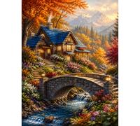 Yunlus Puzzle pour adultes 1000 pièces Impossible 71,1 x 50,8 cm | Puzzles difficiles difficiles 1000 pièces Puzzles Maison en pierre Forêt Rivière Montagne Fleur Arbre Paysage d'automne