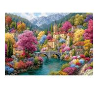 Yunlus Puzzle pour Adultes de 1000 Pièces Un Défi Difficile et Complexe Puzzle Artistique Style Peinture à l'huile Représentant Fleurs Arbres et Ruisseau 1000 Pièces 70 x 50 cm