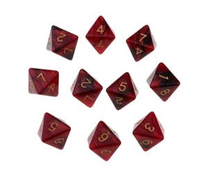 Yunmeryker 10 Pièces Dés Polyédriques Jeu de Table Huit Faces Dés Multi-usages Fonction Chiffres Clairs Plastique Solide Portatif Adapté pour Jeux Rôles Ca, Noir + Rouge
