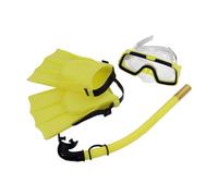 Yunmeryker 2 Pièces Équipement de Plongée Flippers Masque Tuba Ensemble Antidérapant avec Verre Polycarbonate Conçu pour Natation Plongée Piscine Séances, Jaune EUTaille 25 à 30
