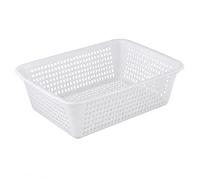 Yunmeryker Boîte de Rangement Rectangulaire, Panier Drainant Poignées Découpées, Caisse de Rangement 39,5 × 30,5 × 12 cm pour Bureau, Cuisine , Blanc
