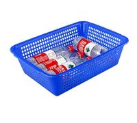 Yunmeryker Boîte de Rangement Rectangulaire, Panier Drainant Poignées Découpées, Caisse de Rangement 39,5 × 30,5 × 12 cm pour Bureau, Cuisine , Bleu