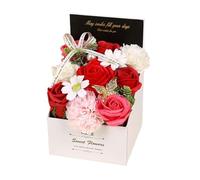 Yunmeryker Bouquet de Fleurs En Savon Artificiel Roses Carnation Pétales Présent Parfumé Créatif Élégance Convient à Fête Des Mères Anniversaire Mariage Décorati, Rouge