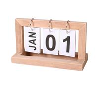 Yunmeryker Calendrier de Bureau Calendrier Mensuel Calendrier Perpétuel Calendrier à Poser Bois Massif Base Épaisse Anneaux Métal Adapté à La Décoration Maison B, Couleur du bois