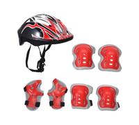 Yunmeryker Casque Vélo Enfant Kit Complet Casque Vélo Skateboard Roller Genouillères Coudières Matériau Confortable Portable Adapté Sports Plein Air, Noir Rouge