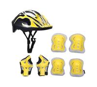 Yunmeryker Casque Vélo Enfant Kit Complet Casque Vélo Skateboard Roller Genouillères Coudières Matériau Confortable Portable Adapté Sports Plein Air, Jaune