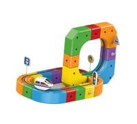 Yunmeryker Circuit de Train électrique Cube 3D Flexible à Voie Unique avec Ponts et Courbes, Locomotive et Tapis D'apprentissage Des Blocs Logiques USB, 51 Pièces