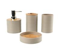 Yunmeryker Ensemble de 4 Accessoires de Salle de Bain Modernes : Distributeur de Savon, Porte-brosse, Porte-savon et Organiseur de Gobelets. Matériau PP Facile à, Beige