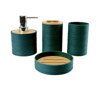 Yunmeryker Ensemble de 4 Accessoires de Salle de Bain Modernes : Distributeur de Savon, Porte-brosse, Porte-savon et Organiseur de Gobelets. Matériau PP Facile à, Vert Foncé
