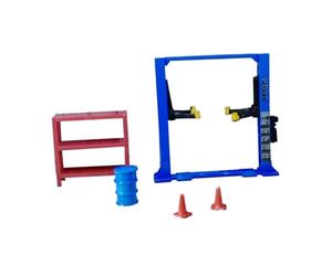 Yunmeryker Ensemble Miniature D'atelier, 5 Pièces Comprenant Une Plateforme élévatrice, Des Cônes de Signalisation et Un Bidon D'huile pour Voitures Mini, Ascenseur Bleu